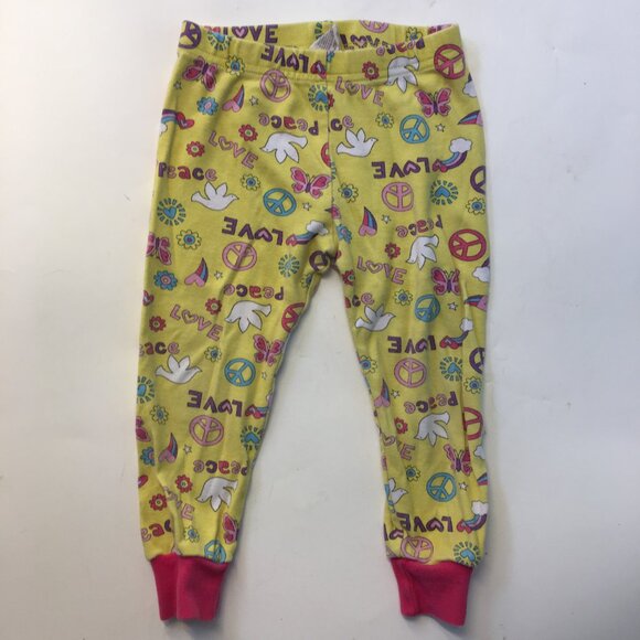 Kirkland Girls Size 2 Pajama Set Yellow Pink Peace Love 100% Organic Cotton - Picture 11 of 16